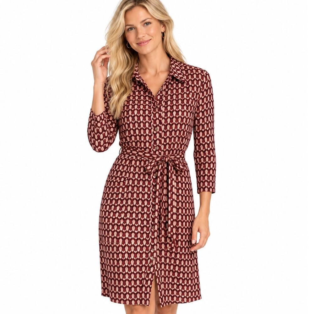 Boden Tara Jersey Knit Dress Womens Size 8 Long Preppy Casual Belted Cotton 8L